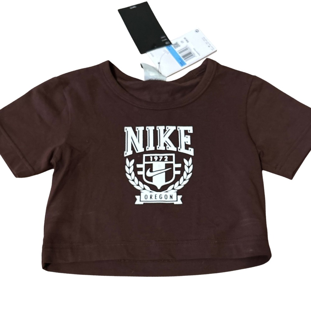 Nike Kids Brown Oregon 1972 Logo‎ Graphic Cropped T Shirt Size M